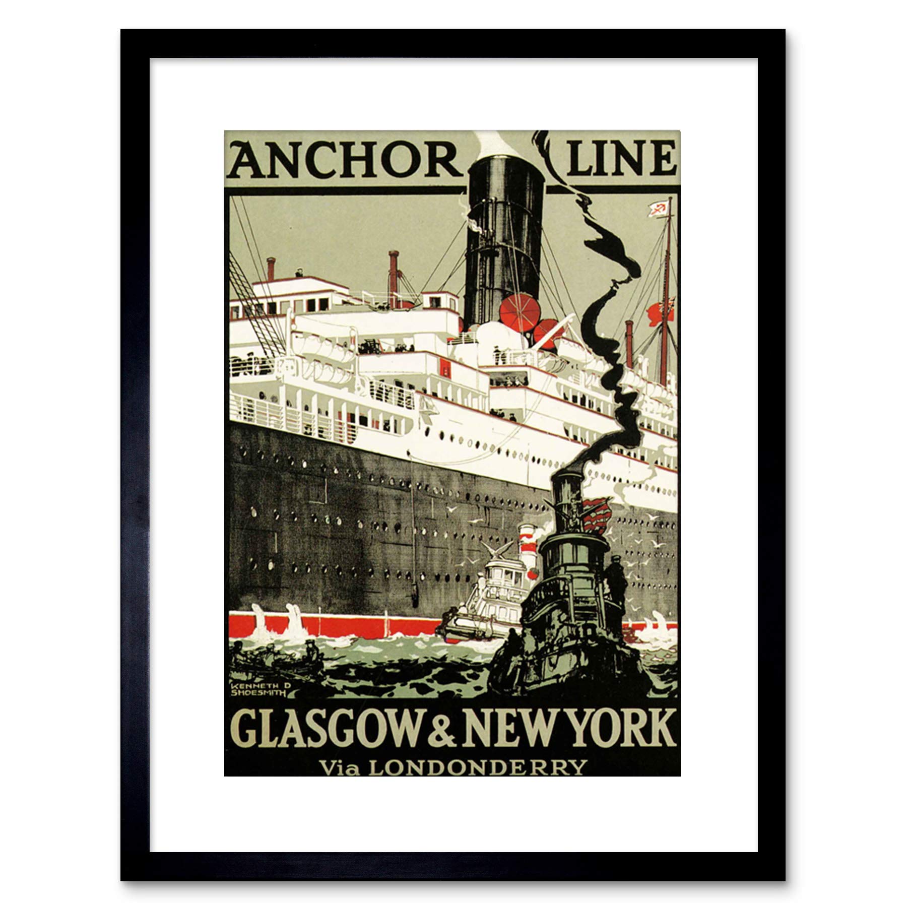 Wee Blue Coo TRAVEL GLASGOW NEW YORK SHIP LINER ANCHOR TUG UK FRAMED PRINT F97X7263
