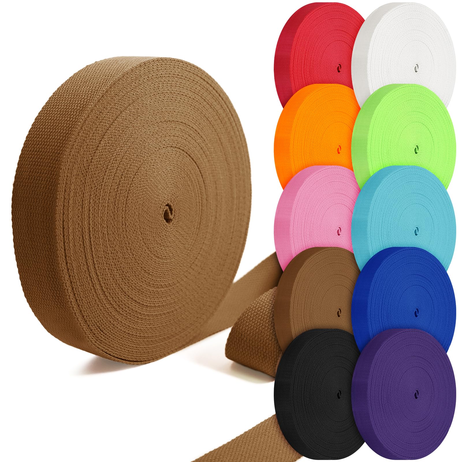 Cotton Webbing 1 inch 1.5 inch 2 inch Webbing Tote Strap Canvas Straps for Bags, 10 25 50 3.3 Yards Cotton Polyester Webbing