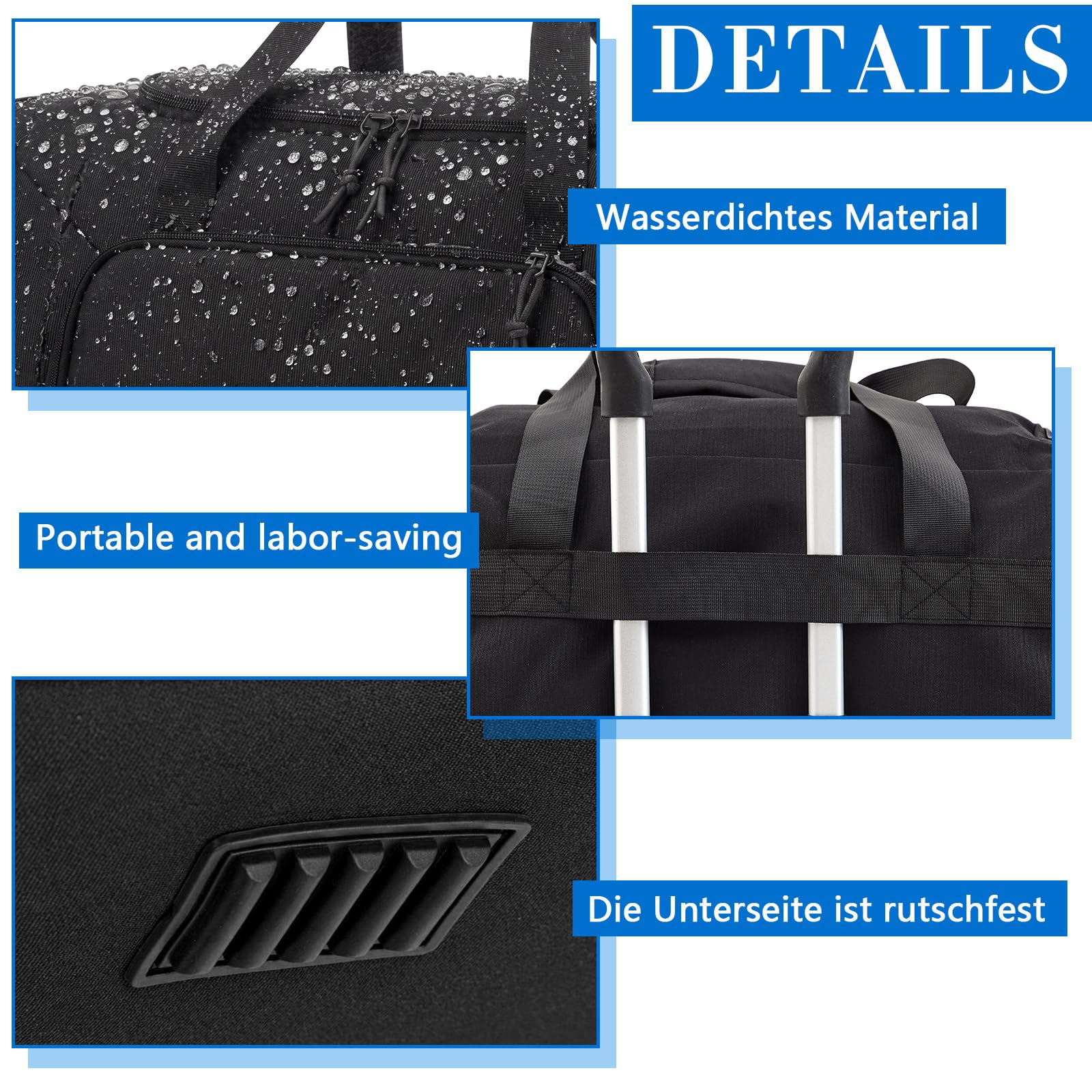 Weewooday 5er Dachbox Tasche Set 4 Dachgepäckträger Tasche 61 cm 55L und 1 Dachgepäck 51 cm 35L Duffel Bag mit Schuhfach Schwarze Reisetasche mit 5 Gepäckanhänger für Auto Dachbox Urlaub Camping Umzug
