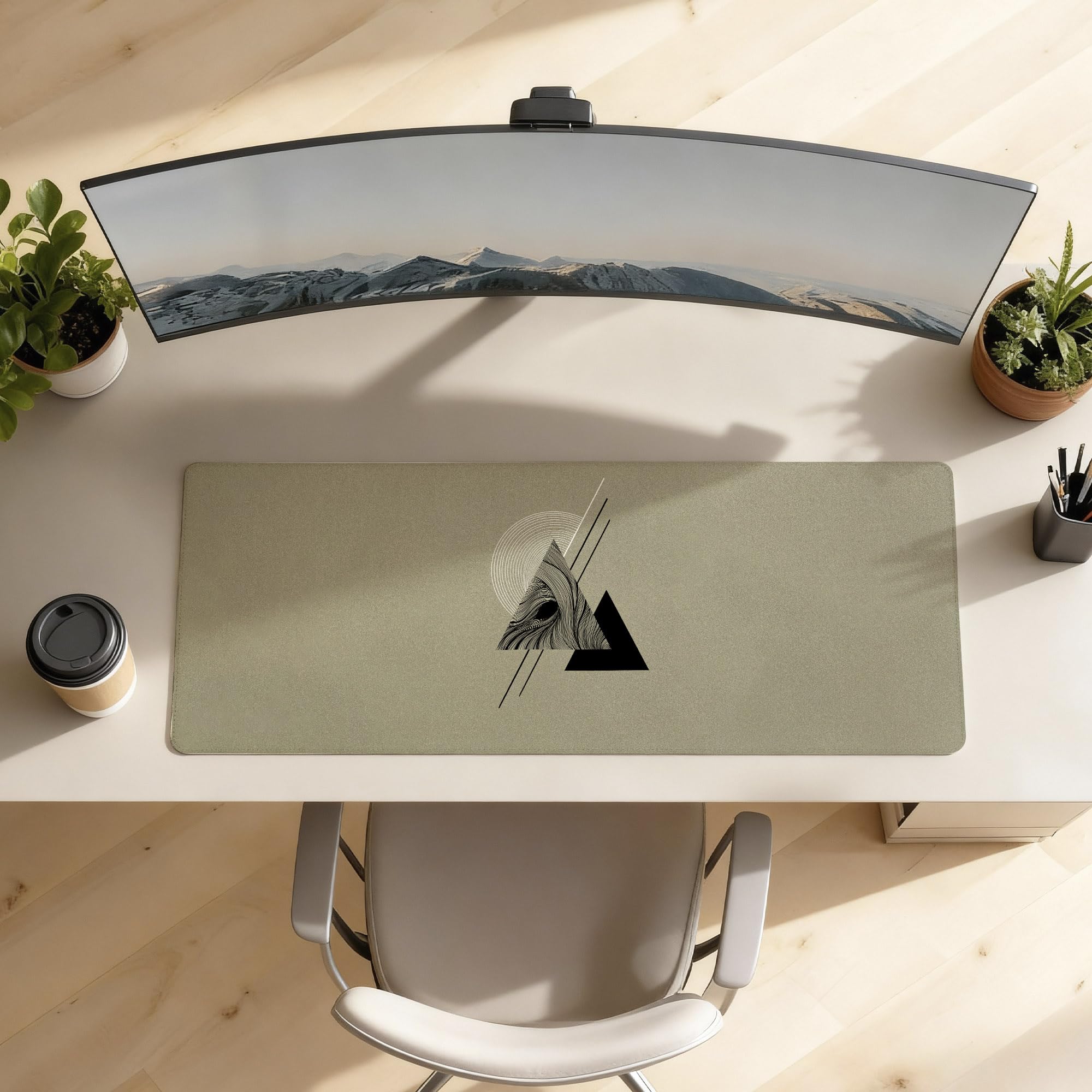 SoulAbiti Geometric Sacred Triangle Minimalist Extended Desk Pad (36x14 Inch) - Mystic Symbol Series XXL Mouse Pad - Non-Slip Rubber Base & Stitched Edges 2