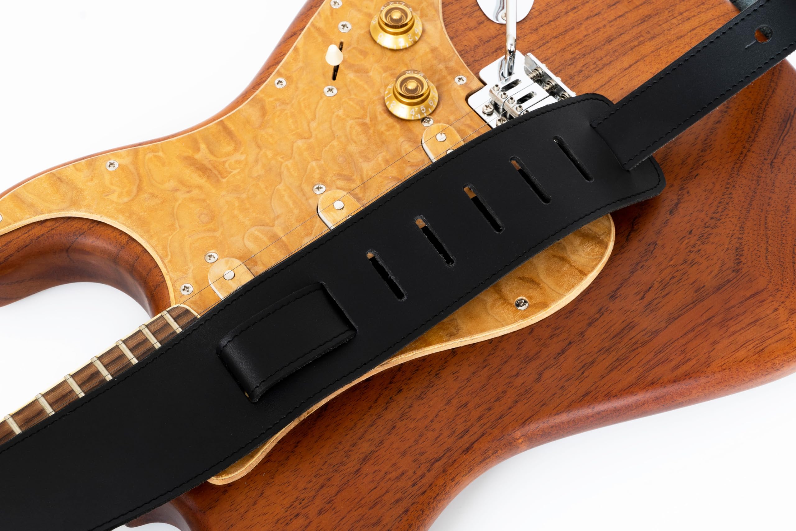 Gitarrengurt, klassisches Naturleder, verstellbare Länge, für Akustik-, Elektro-, Bassgitarren, Geschenk für Gitarristen, löst Schulter- und Nackenverspannungen (schwarz)