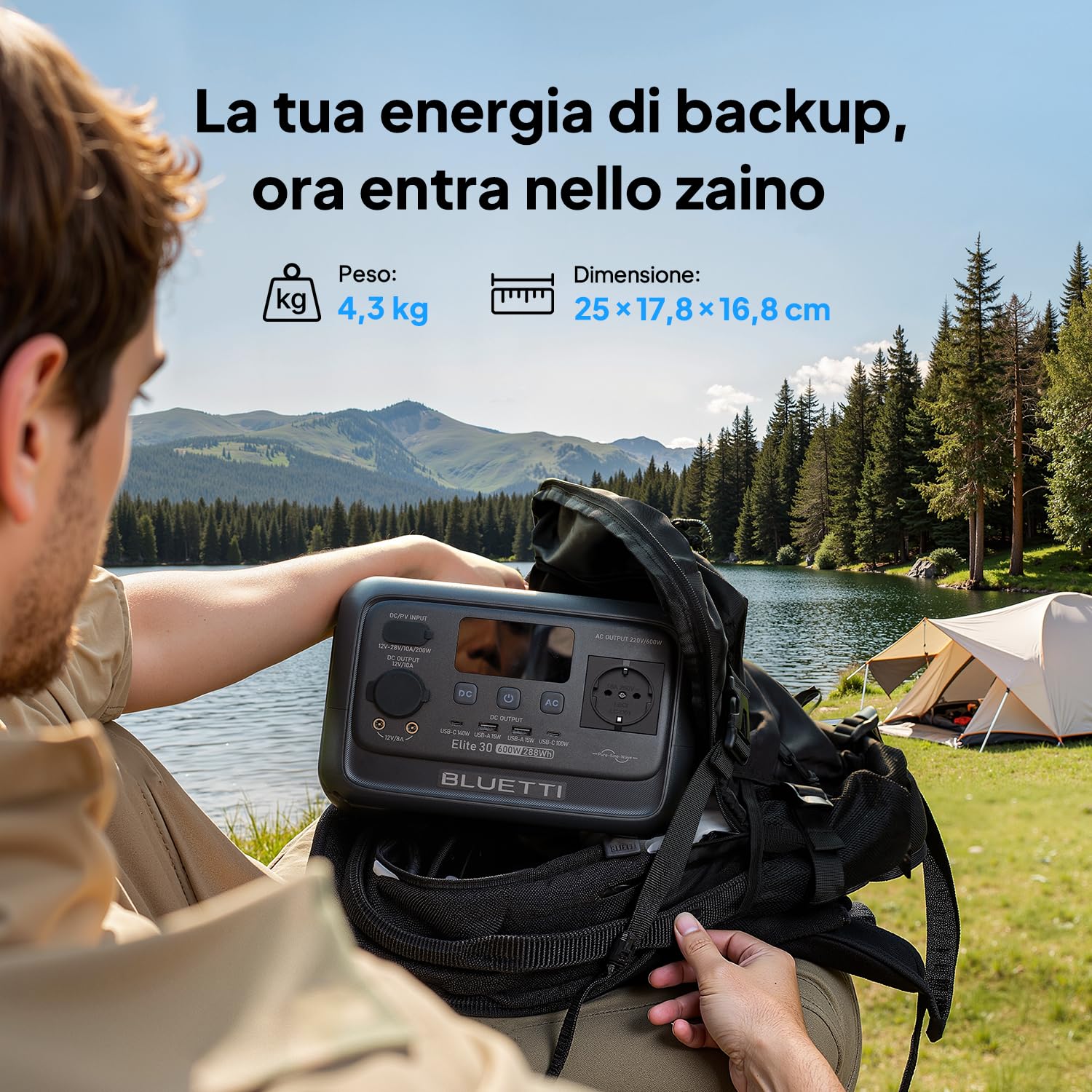 BLUETTI Stazione di Energia Portatile Elite 30 V2, Batteria LiFePO4 da 288Wh, Uscita CA da 600W (Picco 1500W), Ricarica Totale in 70 Minuti, Ideale per Campeggio, Viaggi, Interruzioni di Corrente