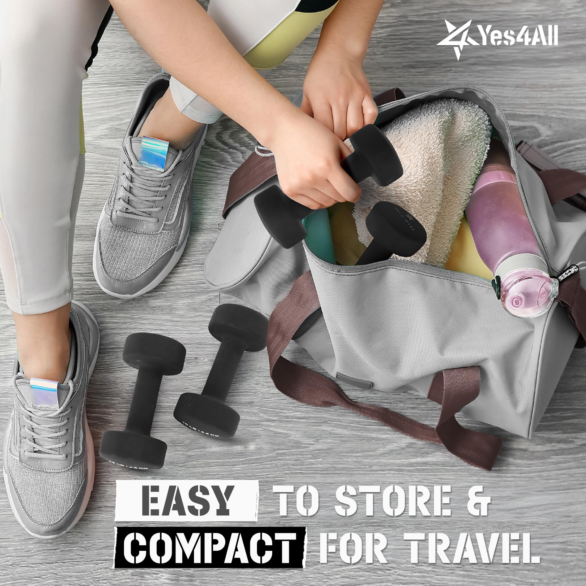 Yes4All Manubri in neoprene, set di 2 pesi per mani, comodo cavo di tipo C incluso, 0,9-9,1 kg, impugnatura comoda per un allenamento sicuro a casa, rivestimento in neoprene antiscivolo con design