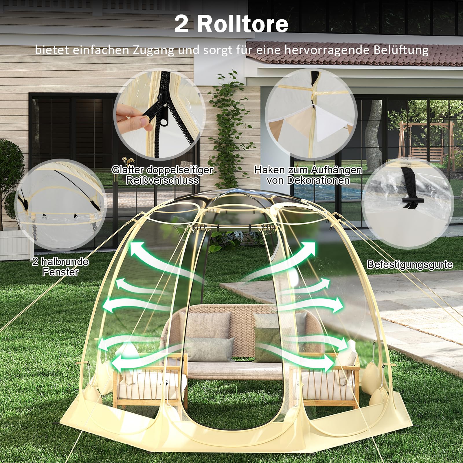 GYMAX Transparentes Pop up Zelt, faltbares Kuppelzelt für 5-6 Personen, durchsichtiges Wurfzelt mit Tragetasche, Bubble-Zelt für Outdoor-Aktivitäten, Sofortzelt wetterfest