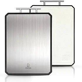 DOMEZ Tábua de Corte Inox Premium 2 em 1 para Cozinha, Durabilidade Superior e Sofisticação em Cada Detalhe. Dupla Face Ideal para Carnes, Frutas e Vegetais. Design Minimalista para Tábua de Frios.