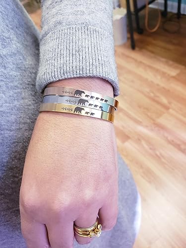 Miniatura 9 de Mama Bear Cuff Bracelet Mother's Day Gift (Rose Gold Plated, stainless-steel)