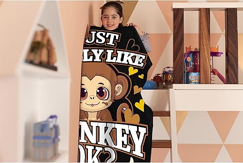 Miniatura 3 de Manta con texto en inglés "I Just Really Like Monkey Ok", suave y ligera, manta de franela de comida para sofá, cama, viajes, camping, manta cálida
