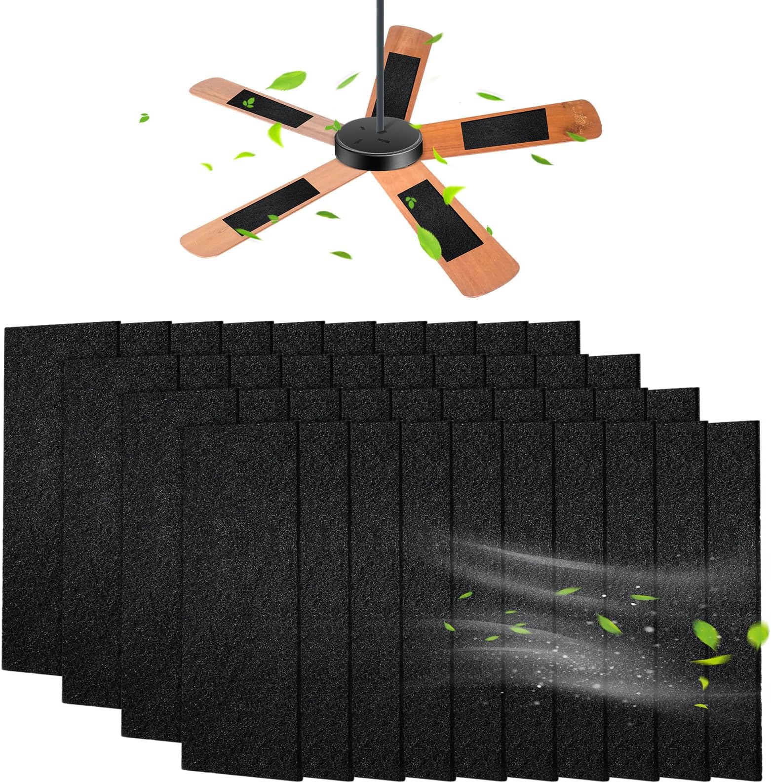 40 Pcs Ceiling Fan Filter for Blades Activated Carbon Ceiling Fan Air Purifier Pads Easy Stick Universal Adhesive Ceiling Fan Air Filters for Common Household Contaminants (Black)