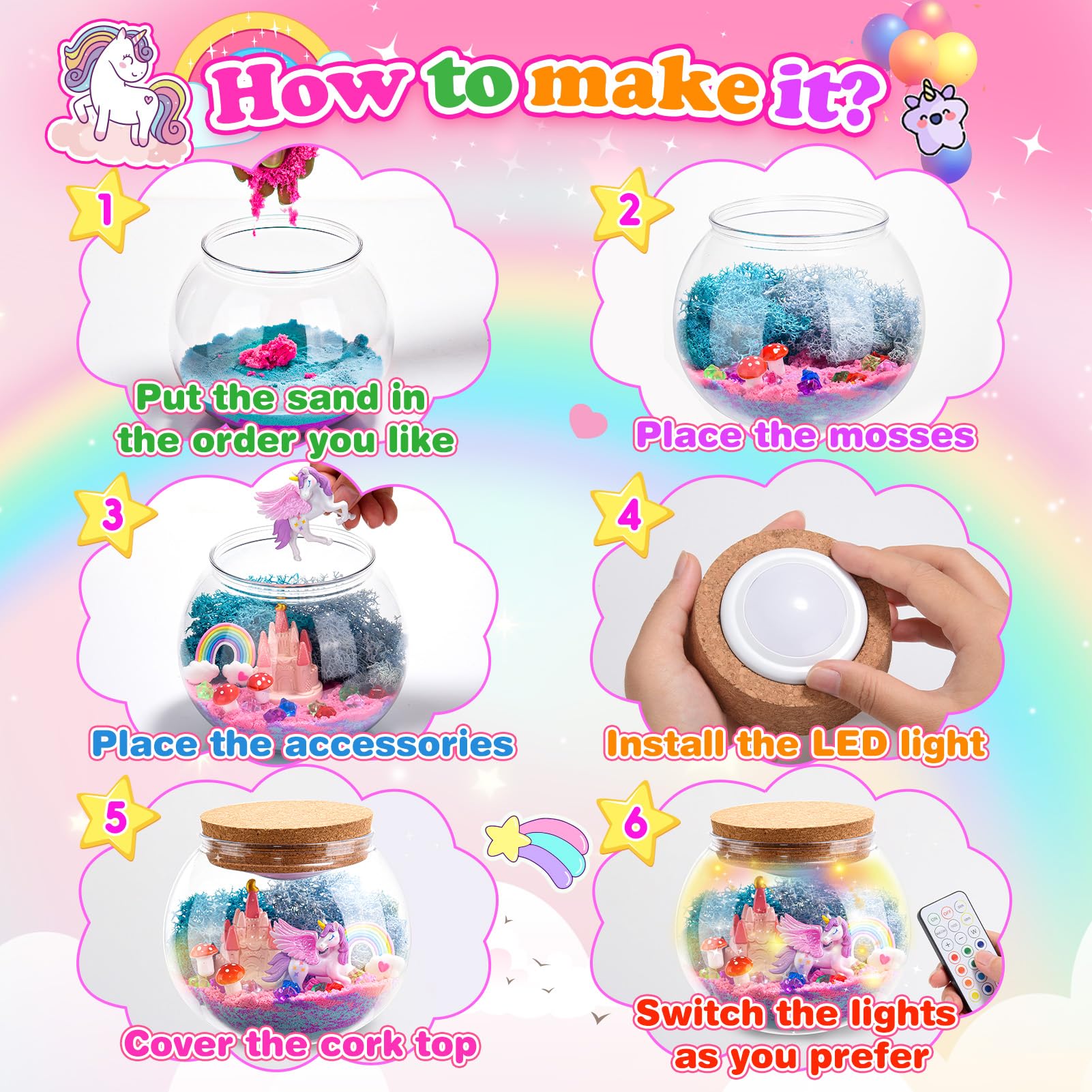 Ulikey Einhorn Nachtlicht Kinder, Nachtlicht Bastelset Kinder, Kreative DIY 11 Farben Diamond Painting Einhorn, Fernbedienung 16 Farbwechsel Dimmbar Mit Touch-Schalter, Bastelset Für Mädchen