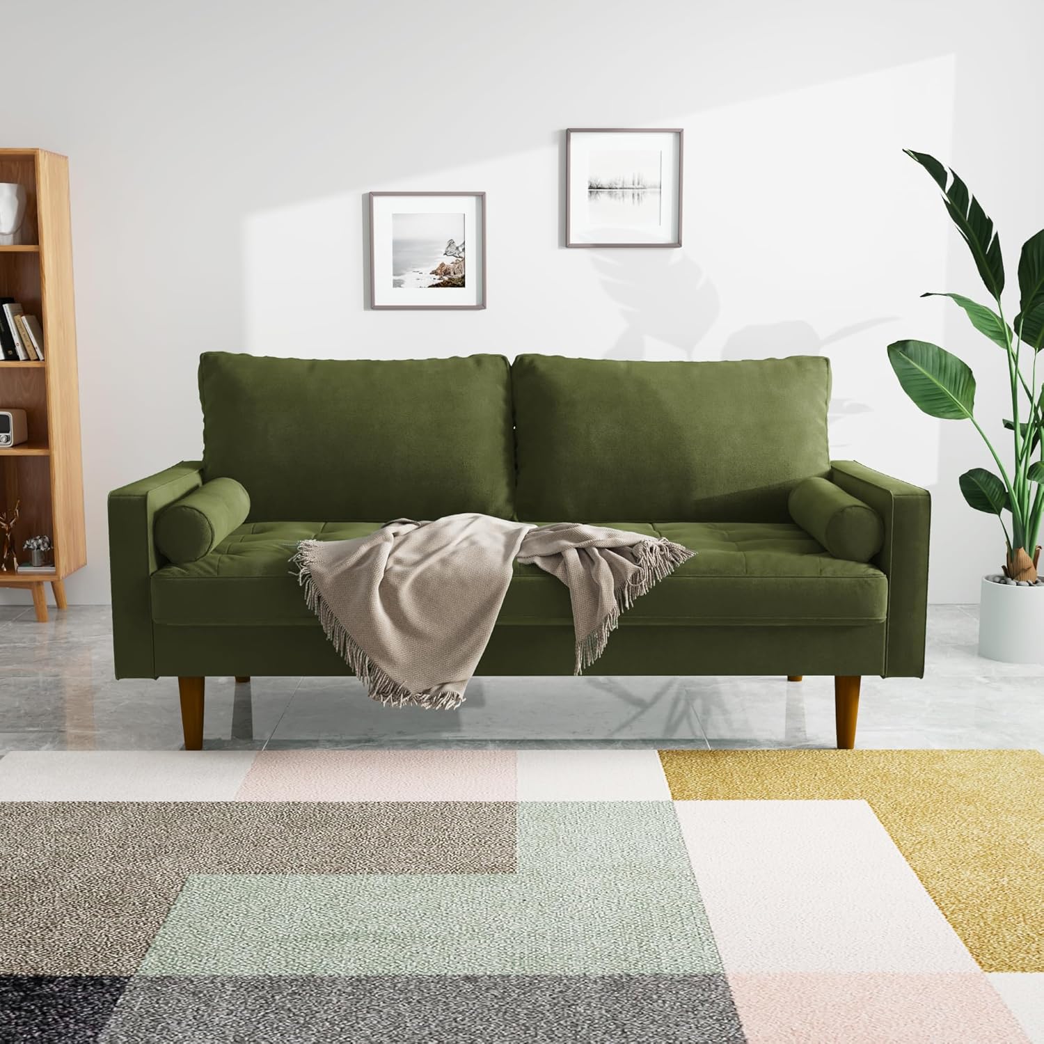 SILKIR Velvet Loveseat Sofa, Love Seats Furniture for Small Spaces, Mid-Century Modern Loveseats for Living Room, Love Seat Couch, 70 Inches, Olive Green