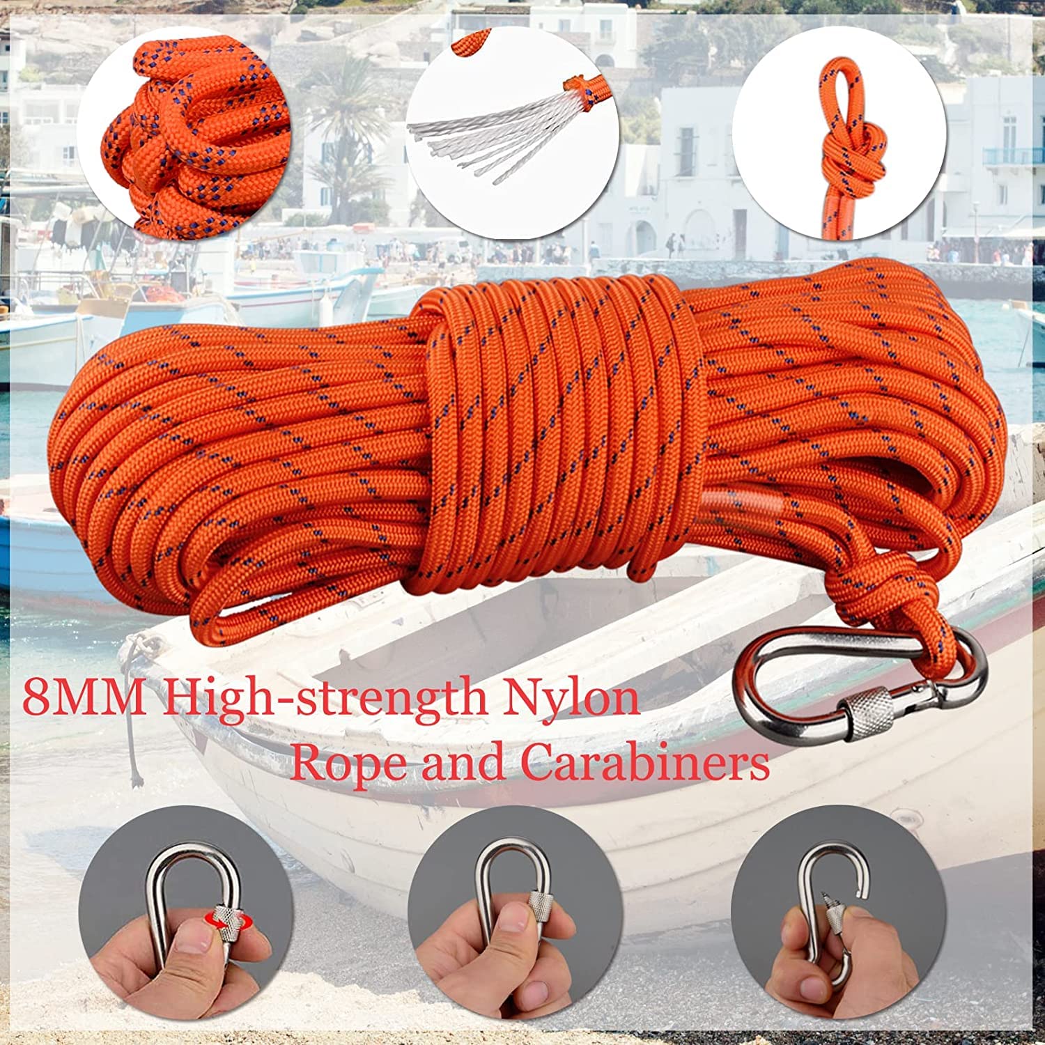 Kit da pesca magnetico 500 kg Forza di trazione verticale magnetica, forte magnete al neodimio N52 con corda resistente da 15 m,magnetico per recuperare tesori nei fiumi..
