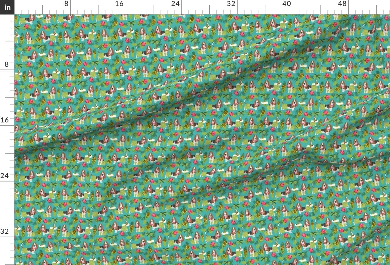 Spoonflower Fabric - Basset Hound Dog Tropical Summer Turquoise Dogs Hounds Hawaiian Beach Printed on Minky Fabric by The Yard - Sewing Baby Blankets Quilt Backing Plush