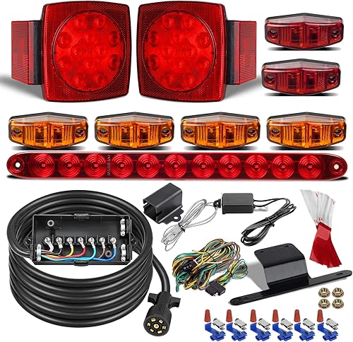 Partsam Kit de luces LED sumergibles para remolque de camión con barra de luz de freno de 3ra posición, marcadores laterales, cable de remolque en