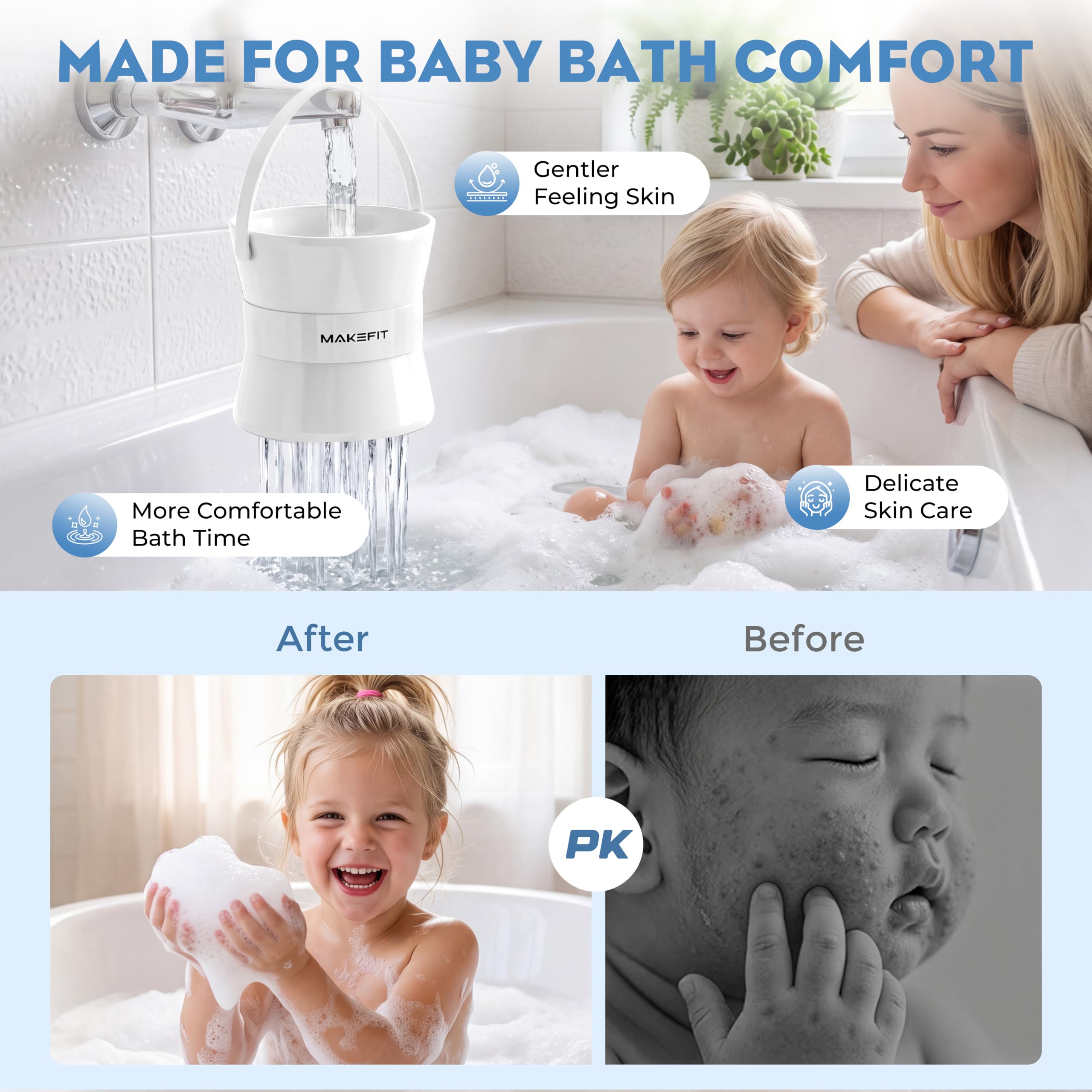MakeFit Filtro de grifo de bañera, filtro de agua de baño de 8 etapas para