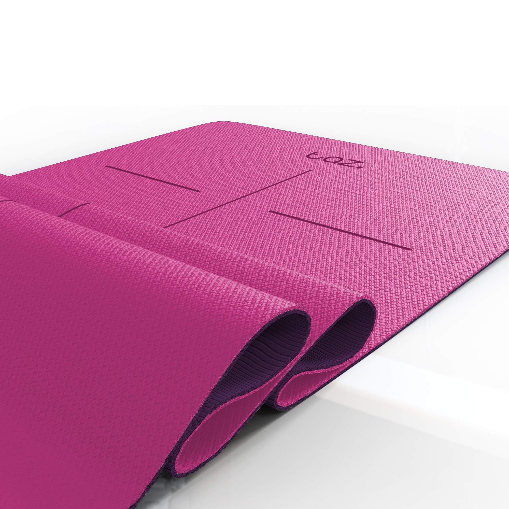 TAZ Yoga Mat Eco Friendly Non Slip,Body Alignment System,SGS Certified TPE Pilates Exercise Material - Textured Non Slip Surface and Optimal Cushioning with Carrying Exercise Strap