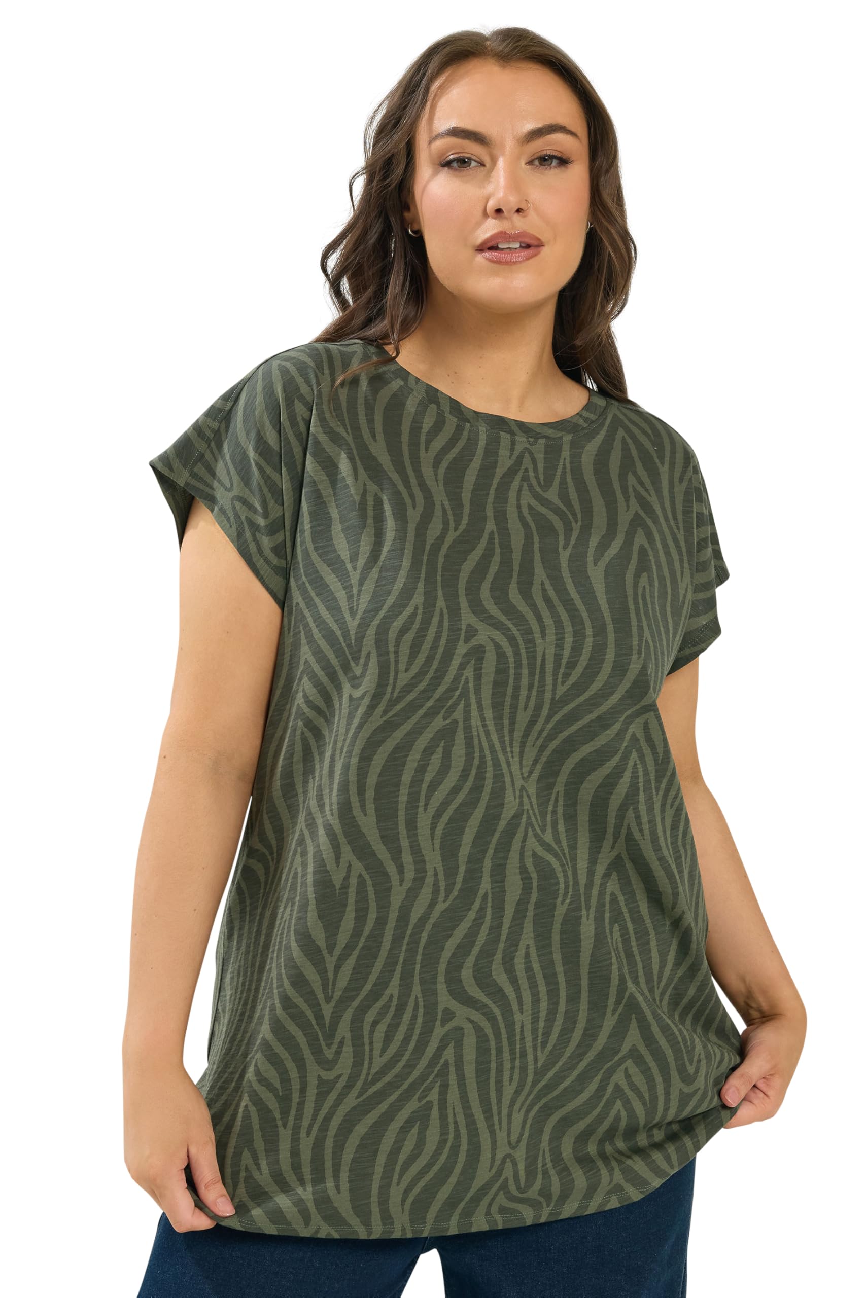 Yours - Women's T-Shirt - Zebra Print - Dark Green - Size 26-28 - Cotton