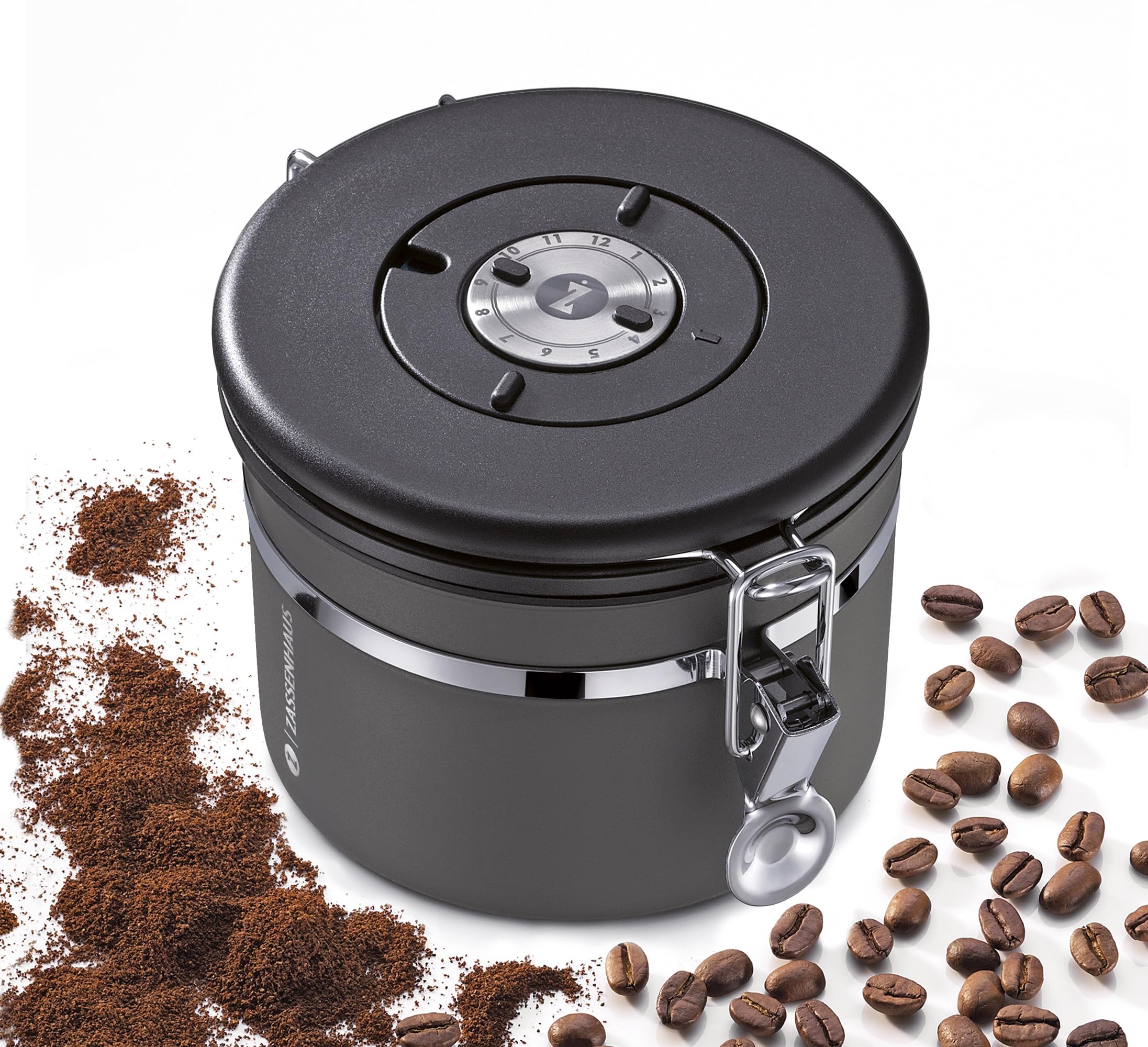 Zassenhaus Barattolo salvafreschezza AROMA 250 g, in acciaio inox, laccato, protezione ottimale dell'aroma grazie alla valvola integrata, con guarnizione in silicone e indicatore della data regolabile