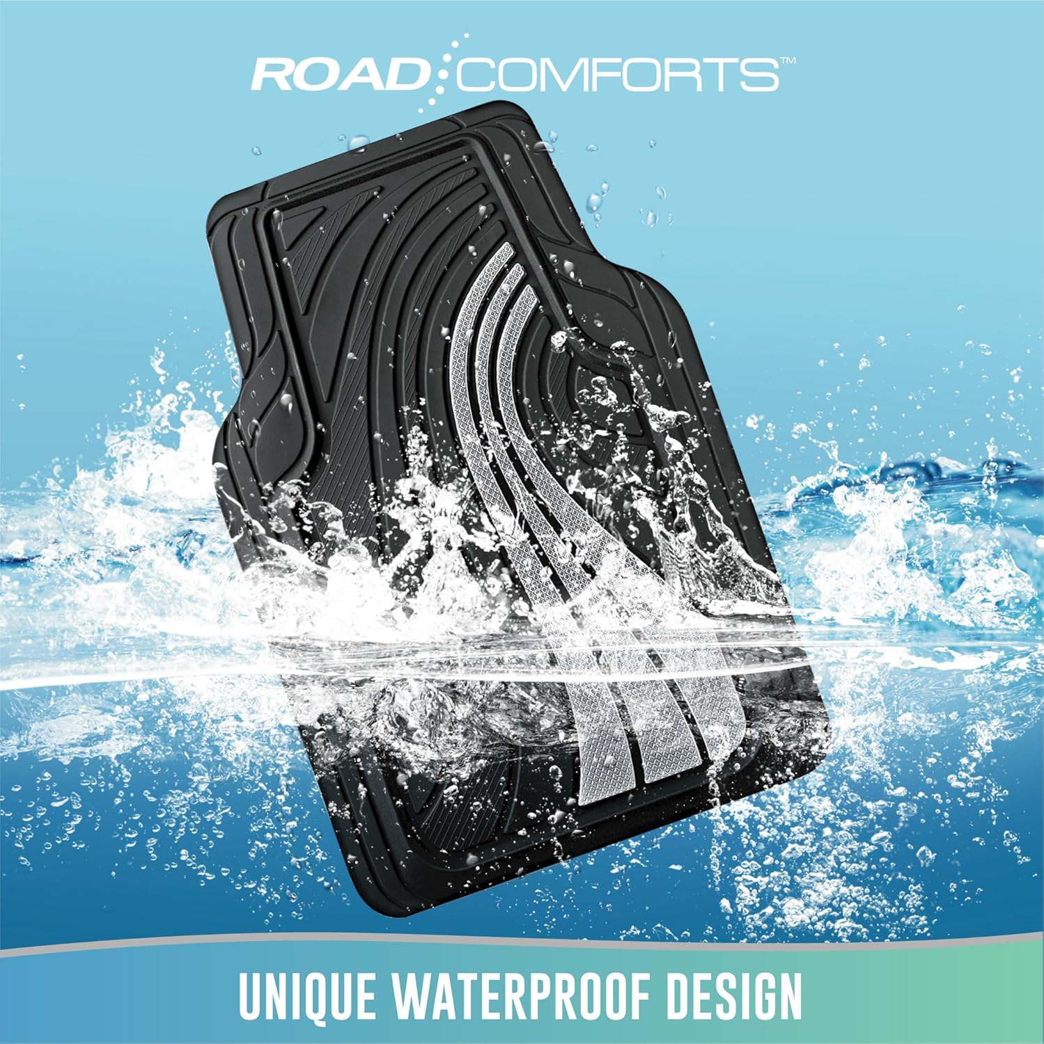 Road Comforts Car Floor Mats Full Set – Front & Rear Car Floor Mats with Aluminum Design, Anti-Slip Backing, All-Weather Protection, Trim-to-Fit Car Mats for Most Sedans, SUVs & Vans - Sliver - Image 6