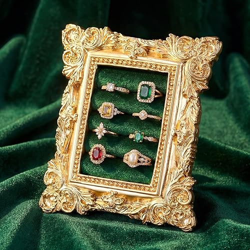 Miniatura 18 de Soporte de anillo vintage rectangular plateado soporte de exhibición para aretes, bandeja de exhibición de aretes, aniversario, compromiso, barroco,