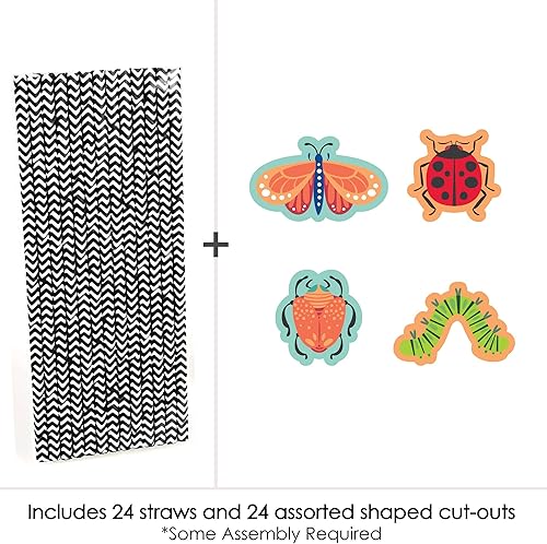 Miniatura 3 de Big Dot of Happiness Buggin' Out - Pajitas decorativas de papel a rayas para fiesta de cumpleaños de insectos, juego de 24