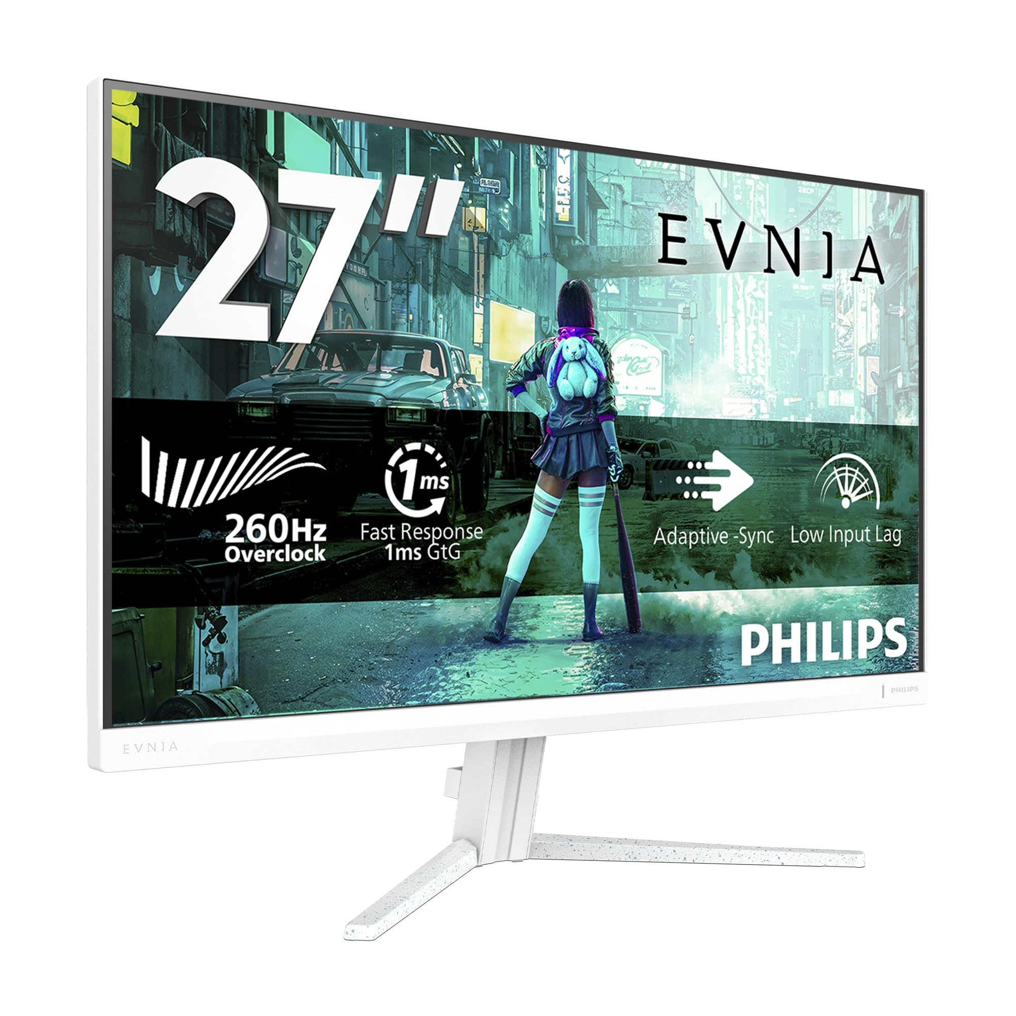 Philips Evnia 27M2N3201PL Gaming Monitor 27 Pulgadas 260Hz, Panel Fast IPS, 1ms GtG, HDR10, Adaptive Sync, G-Sync Compatible, (1920x1080 HDMI 1x 2.0 DP 1x 1.4) Blanco