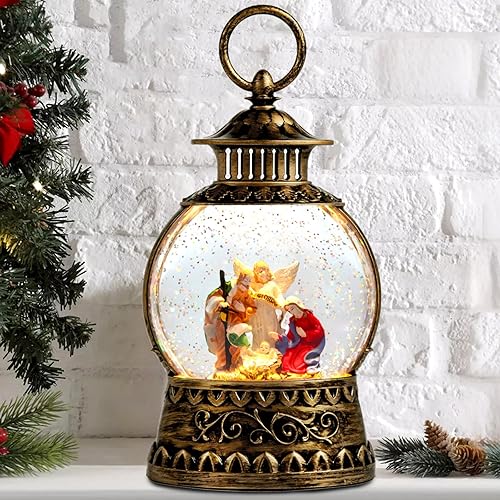 Miniatura 23 de Globo de nieve de Papá Noel de Navidad, linterna de globo de nieve musical de Navidad con luces y temporizador de 6H, batería y alimentación por