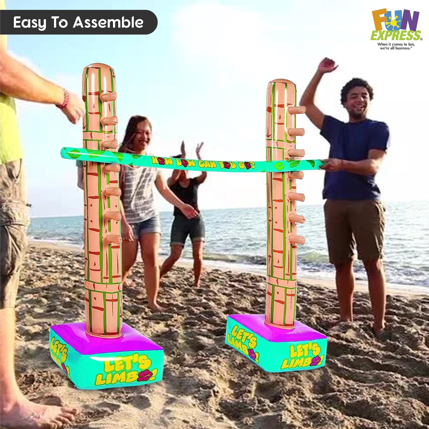 Fun Express Limbo Game for Adults - Endless Entertainment with Luau Games for Kids - Boost Coordination and Balance, Enhances Motor Skills and Convenient for Travel, Beach Vacations (3 Piece Set)