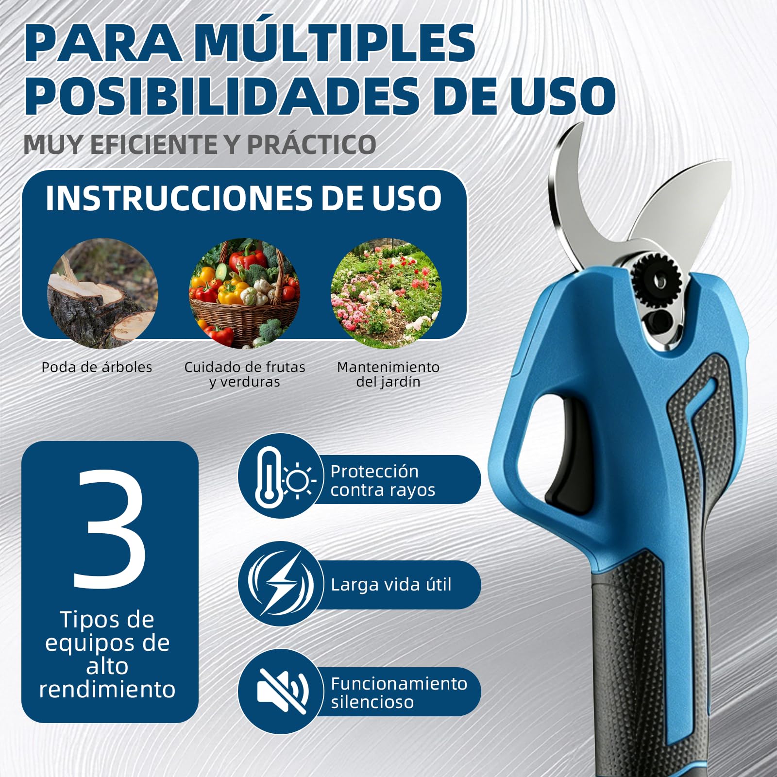 Tijeras de podar eléctricas profesionales de 40 mm de diámetro, cuchillas SK5, dos baterías de litio de 2000 mAh, pantalla LCD, motor sin escobillas, incluye sierra, guantes y piedra de afilar. Juego