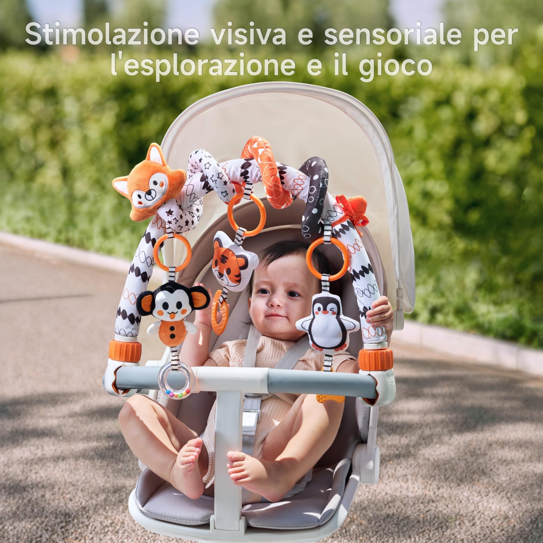 TUMAMA 2 In 1 arco e Giochi Spirale da Passeggino Per Neonato 0 3 6 9 12 Mesi, Peluche spiral passeggini Giocattolo Gioco Per Neonati Bambina Ragazzo, Auto Clip On Carrozzina Con Sonaglio Teether
