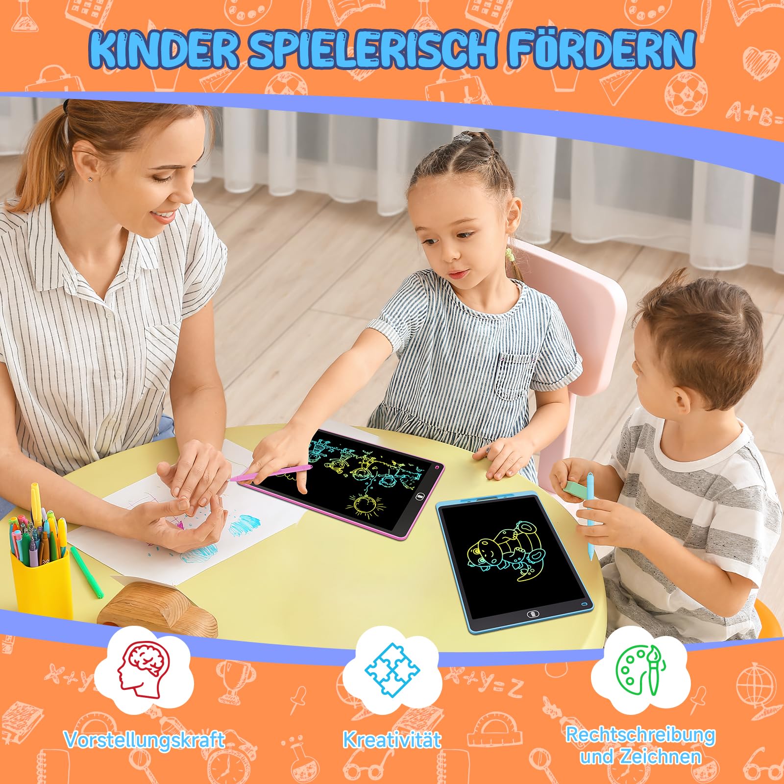 2 Pack LCD Schreibtafel Bunte, 12 Zoll Maltafel für Kinder & Erwachsene, Augenschutz Zeichentafel mit Sperr-& Lösch Tasten, Spielzeug & Geschenke, für Hause, Schule, Reisen - Blau & Rosa - 5