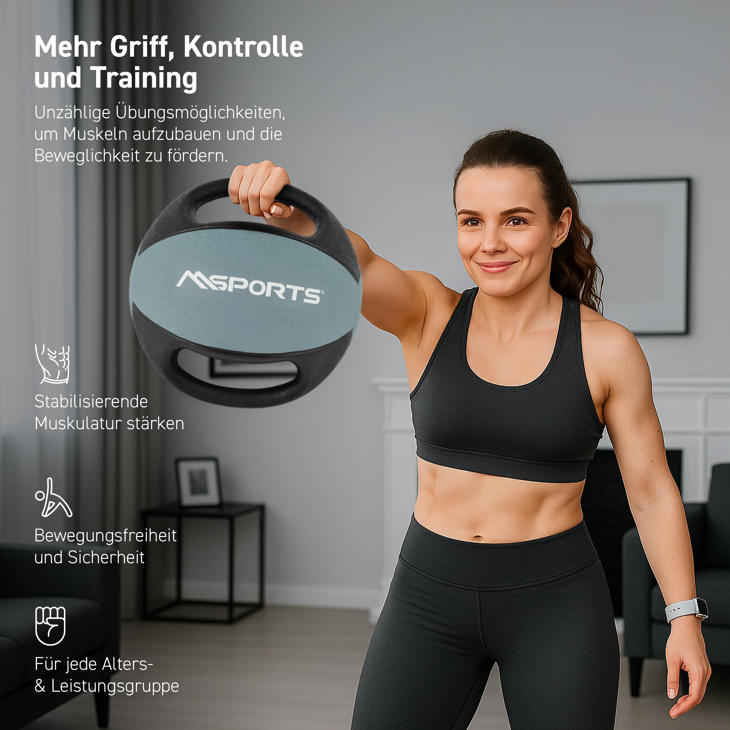 MSPORTS Balón medicinal premium con asas de 1 – 10 kg – pelotas de gimnasia de calidad profesional