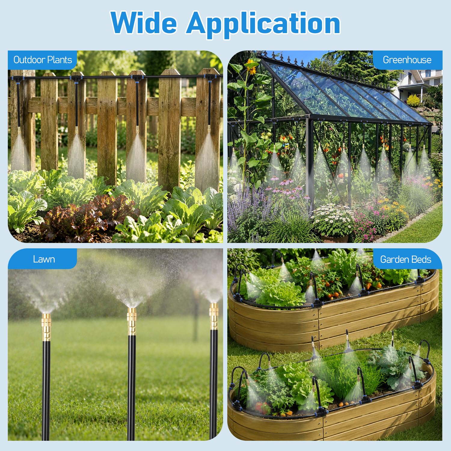 Kit de sistema de riego por goteo ajustable de 360°, sistema de riego de jardín de 50 pies con 15 boquillas de cobre, aspersor automático para patio, jardín, césped, cama elevada, invernadero y