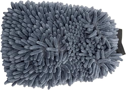 Grey Extra Large Size 7.5" X 11.5" Chenille Premium Scratch Free Microfiber Wash Mitt for Car Washing, Ultra-Soft Car Wash Glove, Swirl Free Finish, Safe for Trucks, SUVs, Motos, and More