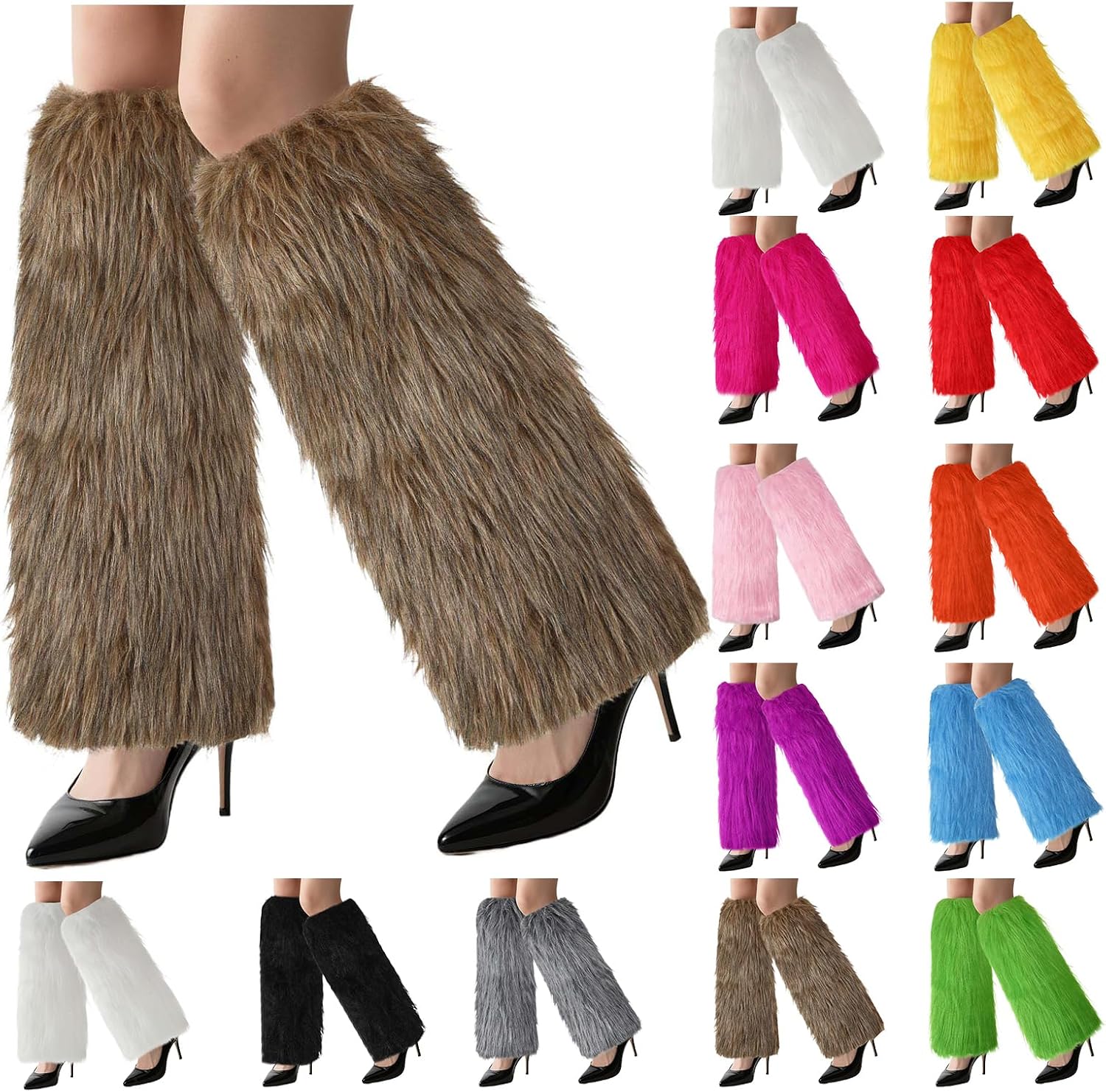 ZWRXW Women Faux Fur Fluffy Leg Warmers Winter Long Foot Cuff Fuzzy Long Boot Covers Furry Boot Socks Christmas Party Costume