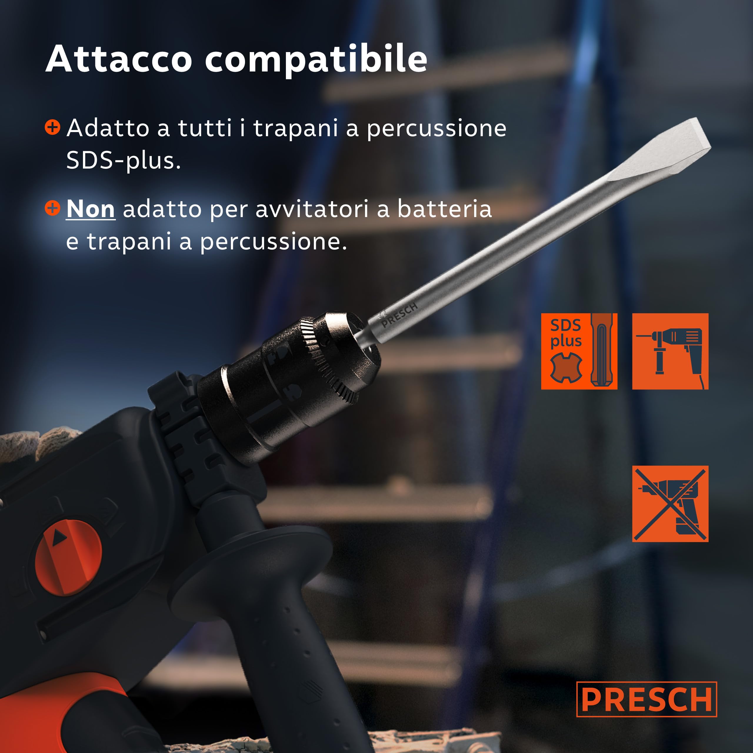 PRESCH SDS plus Scalpello piatto - Tagliente largo 20 mm, estremamente robusto e durevole - Per tutti i lavori di demolizione (lunghezza 250 mm) - Acciaio ad alte prestazioni per colpi potenti