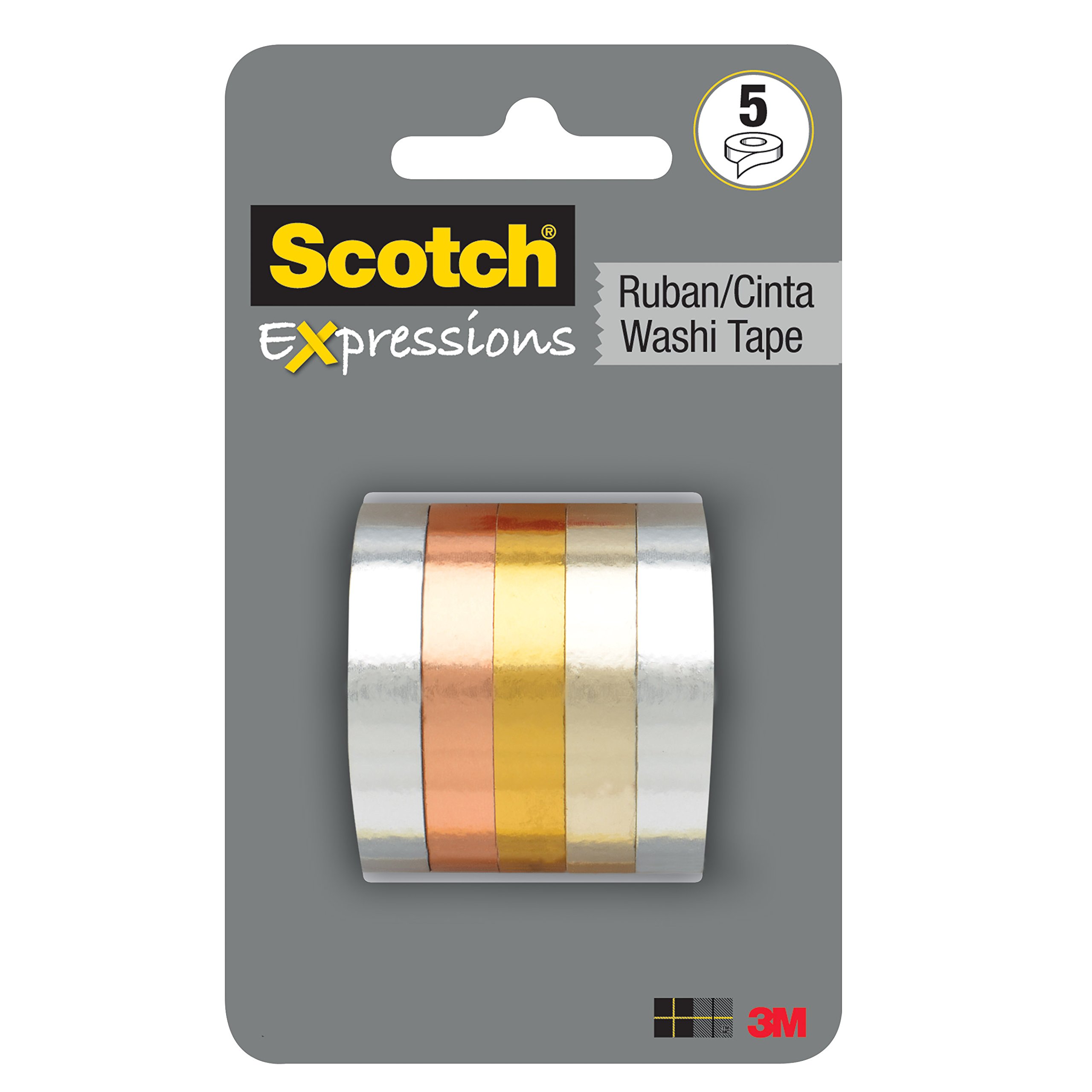 ScotchExpressions Washi Tape Multi Pack, 5 rolls/pk, Thin Foil Collection (C1017-5-P1)