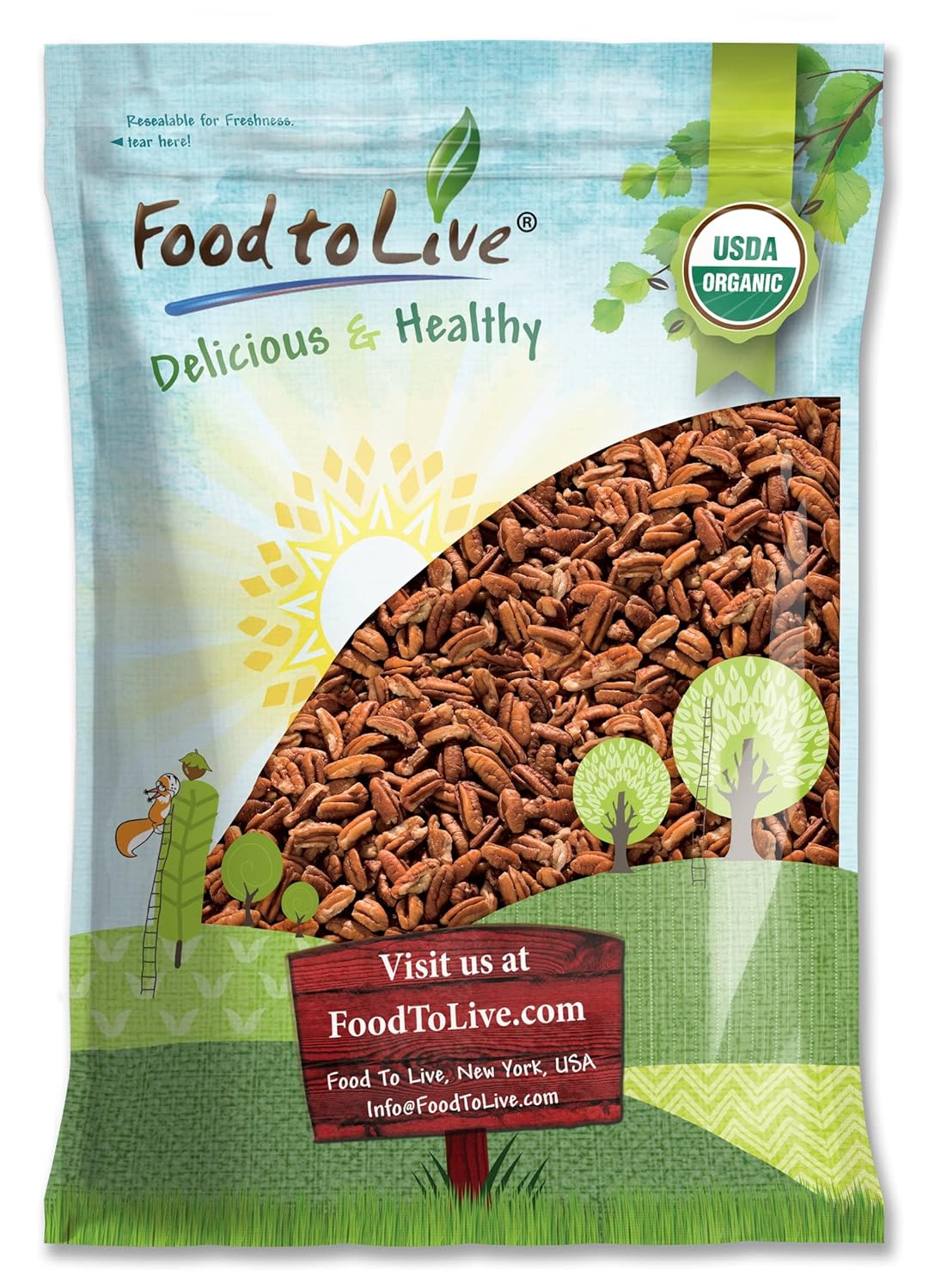 Food to Live Organic Pecan Pieces, 9 Pounds – Raw, Chopped Pecans, Non-GMO, Unsalted, Unroasted, Kosher, Shelled, Vegan, Keto, Sirtfood, Bulk. Good Source of Iron, and Calcium. Best for Baking.
