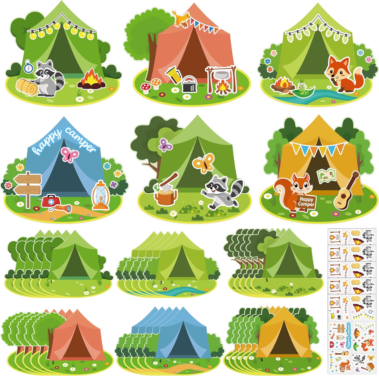 Moon Boat 30 Sets Camping Craft Sticker Kit - DIY Camp Bulk for Summer Classroom School VBS Activities Party Favor Supplies
