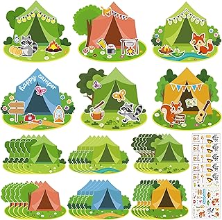 Moon Boat 30 Sets Camping Craft Sticker Kit - DIY Camp Bulk for Summer Classroom School VBS Activities Party Favor Supplies