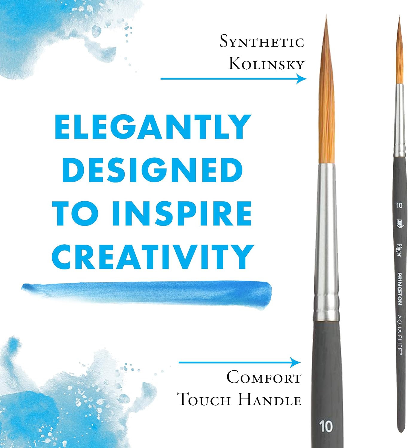 Princeton Aqua Elite, Series 4850, Synthetic Kolinsky Watercolor Paint Brush,Rigger, 10