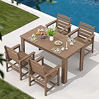 Vista 43 de SERWALL Juego de comedor de patio para 8, juegos de comedor al aire libre para 8 personas con 2 agujeros para sombrilla, mesas rectangulares Blanco