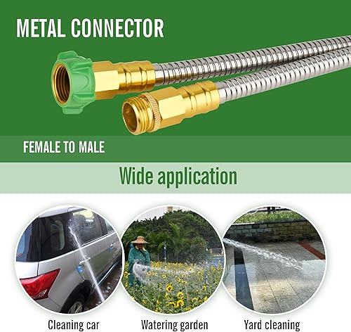 Miniatura 3 de SKYWARD Manguera de jardín de acero inoxidable 304 de 15 pies con conector de metal hembra a macho, antifugas, flexible y ligera, sin torceduras,