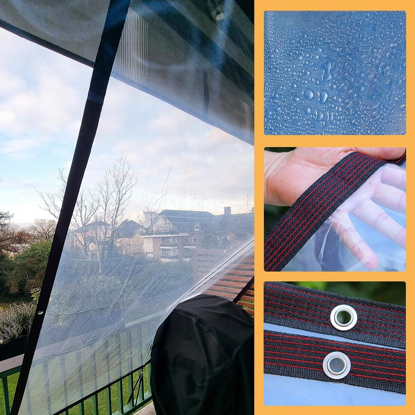 Cubierta De Lona Transparente con Ojales, Lona Impermeable Exterior
