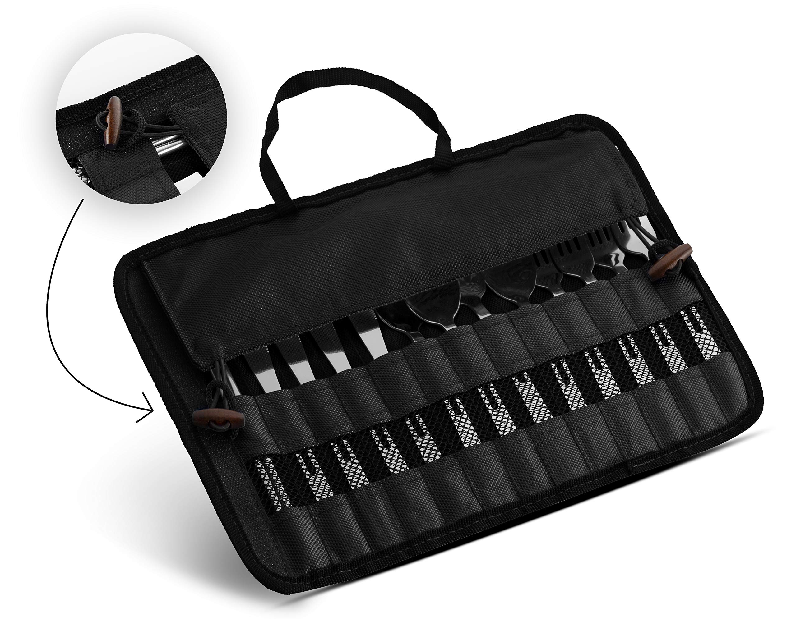 Juego de 13 utensilios de cocina de acero inoxidable con funda de viaje para acampada, senderismo, barbacoas, incluye tenedores, cucharas, cuchillos y palillos de nailon