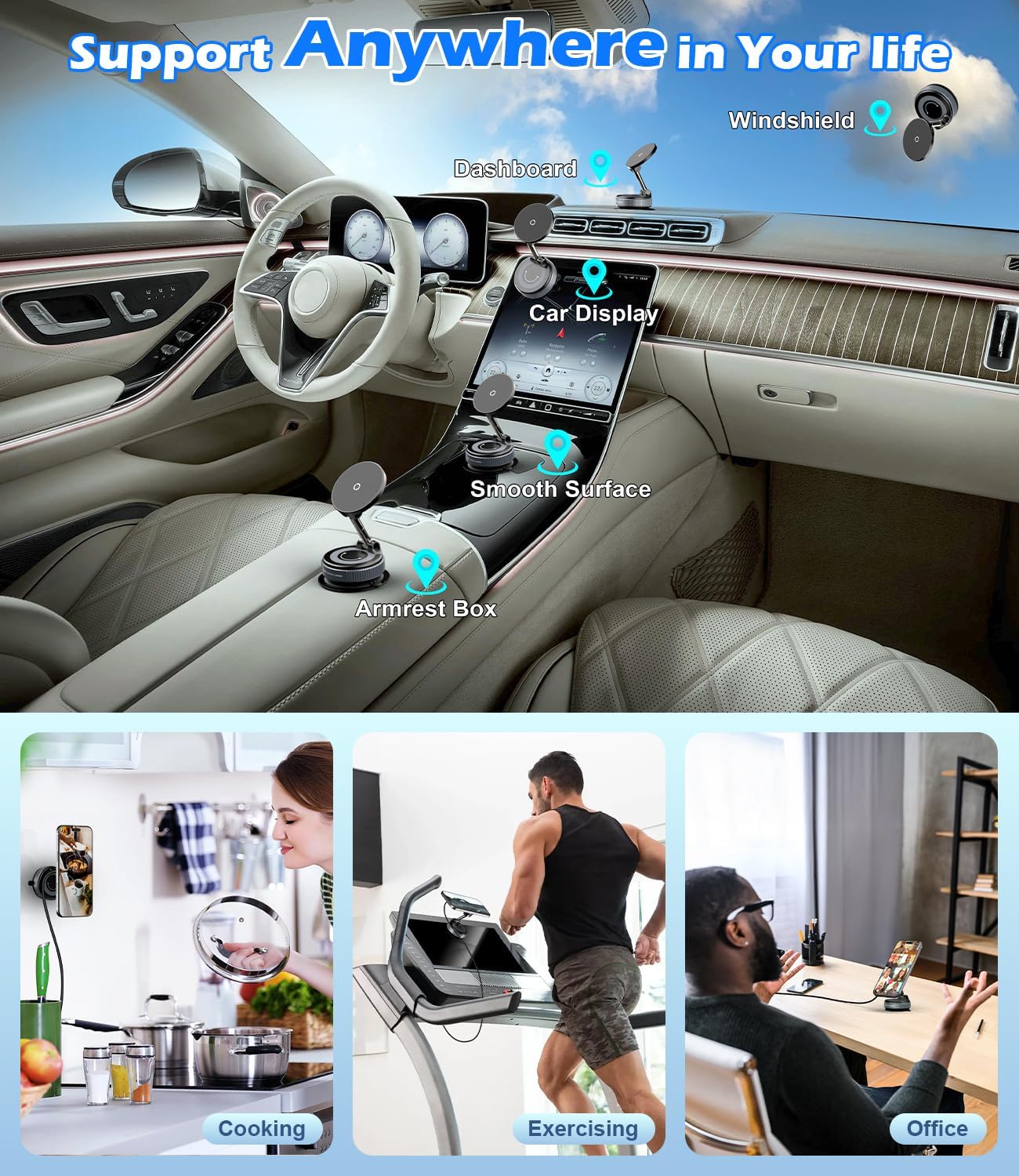 15W Wireless Charger Magnetic Car Phone Holder [Vacuum Suction Cup] 360° Adjustable & Foldable Car Mount for Dashboard/Windshield/Smooth Surface [Compatible with MagSafe] for iPhone/Samsung - Image 6