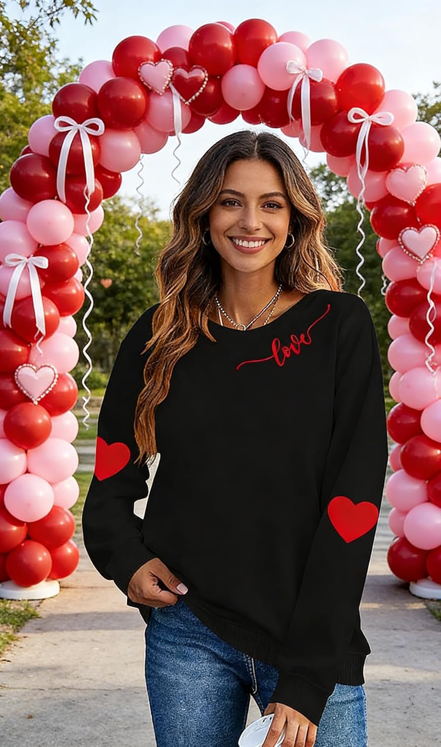 Valentine's Day Sweatshirt Women's Funny Love Heart Graphic Shirt Casual Long Sleeve Pullover Top - Image 6
