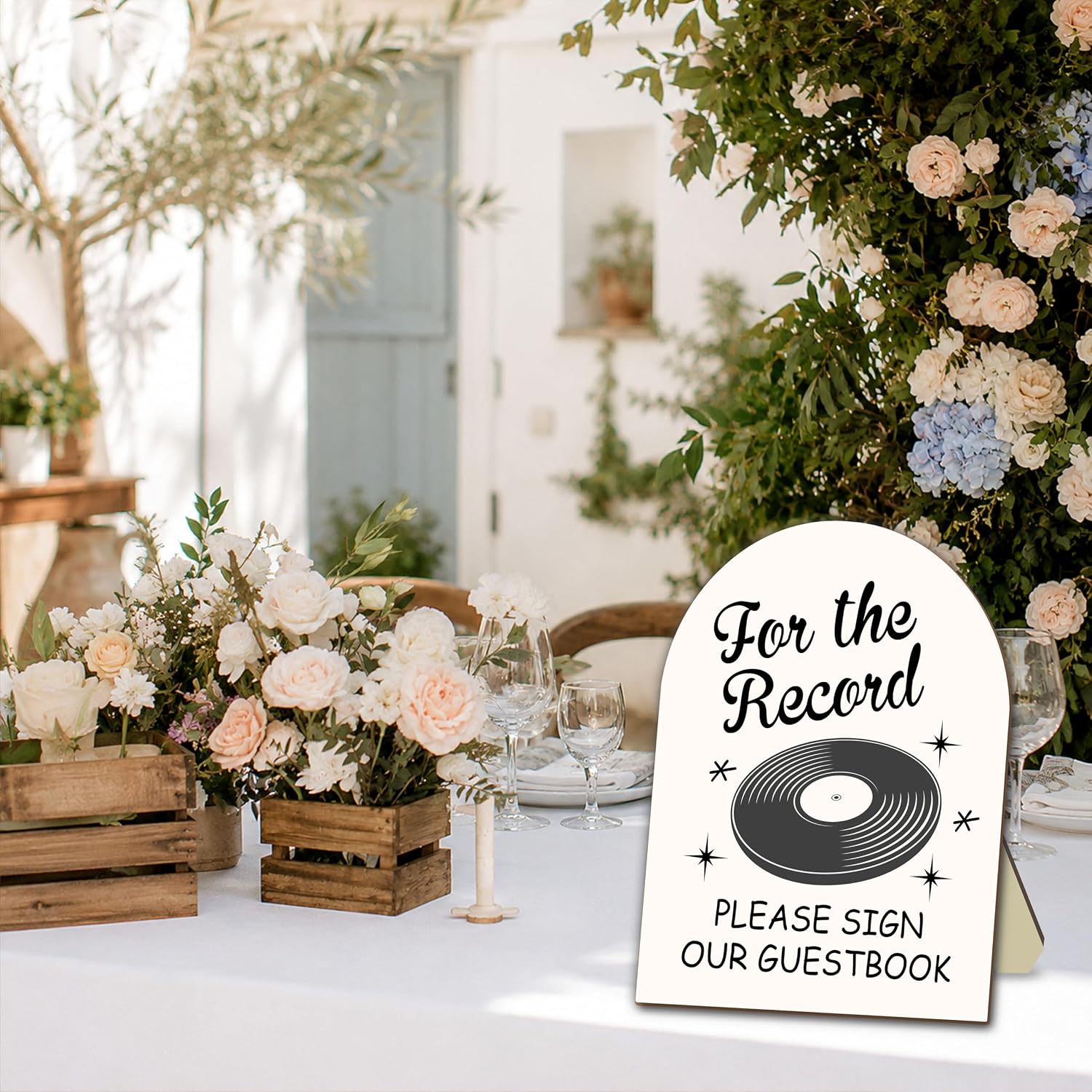 Record Guest Book Sign, Arch Wooden Table Sign With Stand, 8x10 In image 3