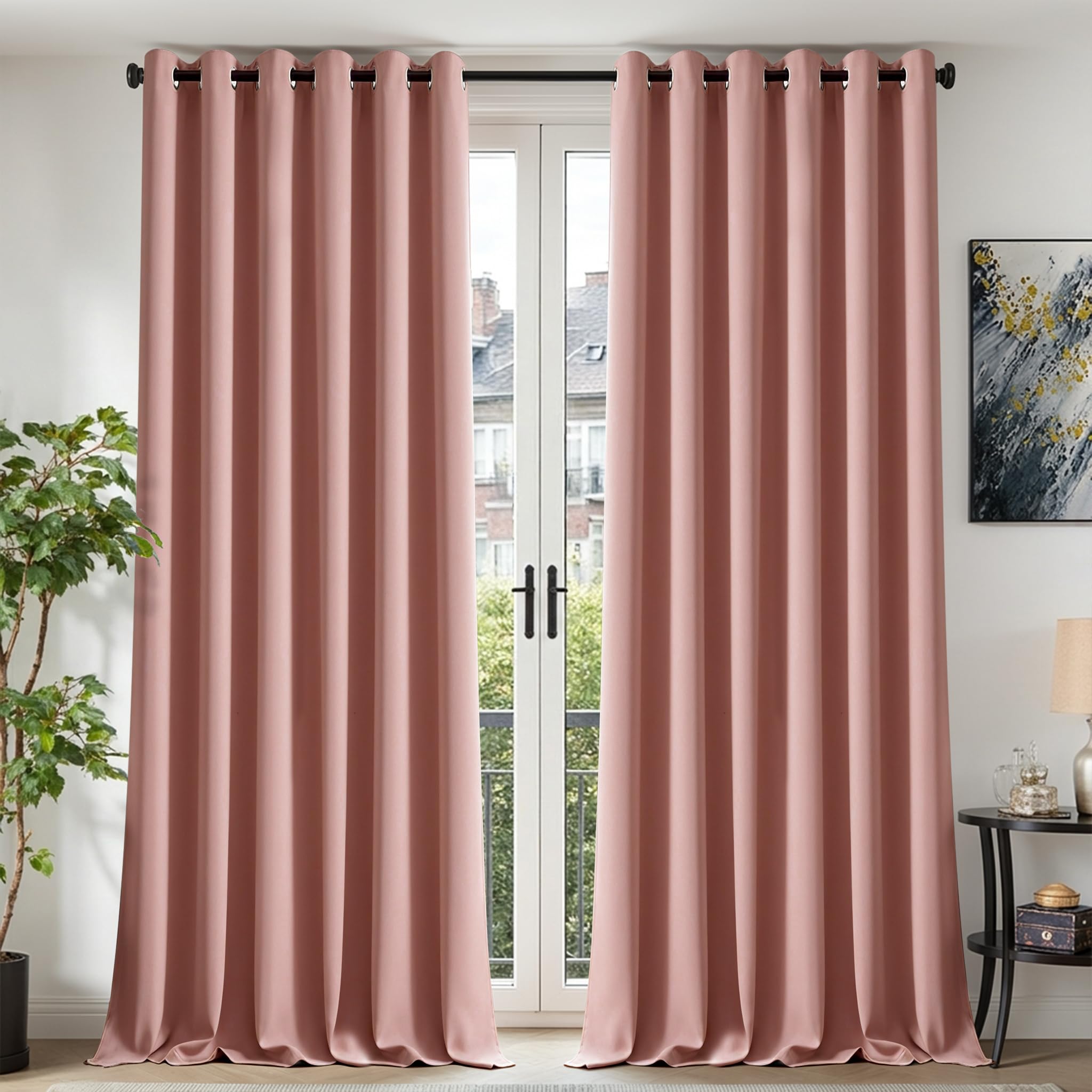 TOPICK Pink Blackout Curtains for Bedroom Living Room, W90 xL108, 2 Panels — image 1