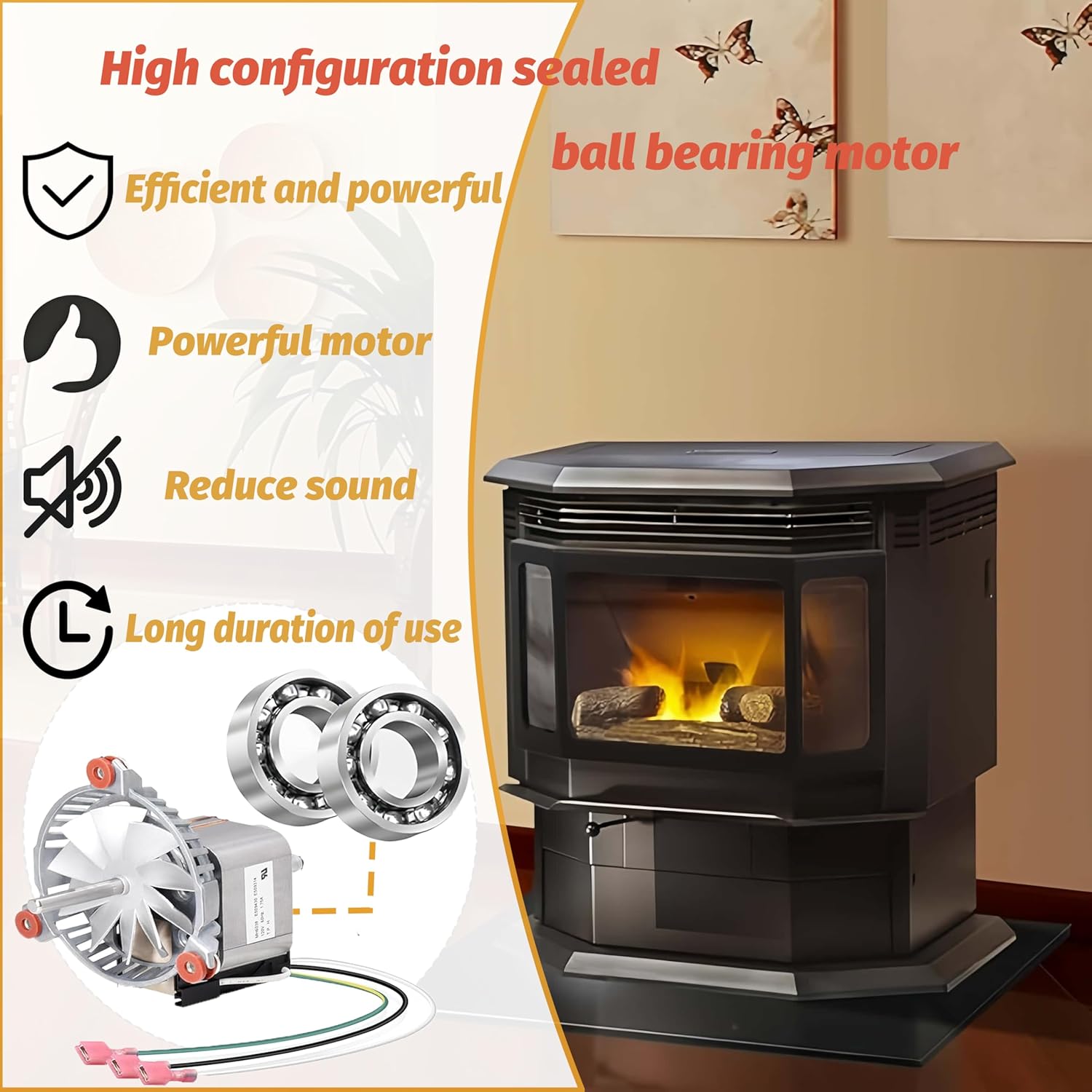 3-21-08639 3-21-08415 Combustion Blower Exhaust Fan Fits Harman Pellet Stoves P61A,P43,P61,P68,Accentra 52I,Advance P35I,PC45,PF100,PF120,BA100,BH105,3-21-08415 Motor Upgrade