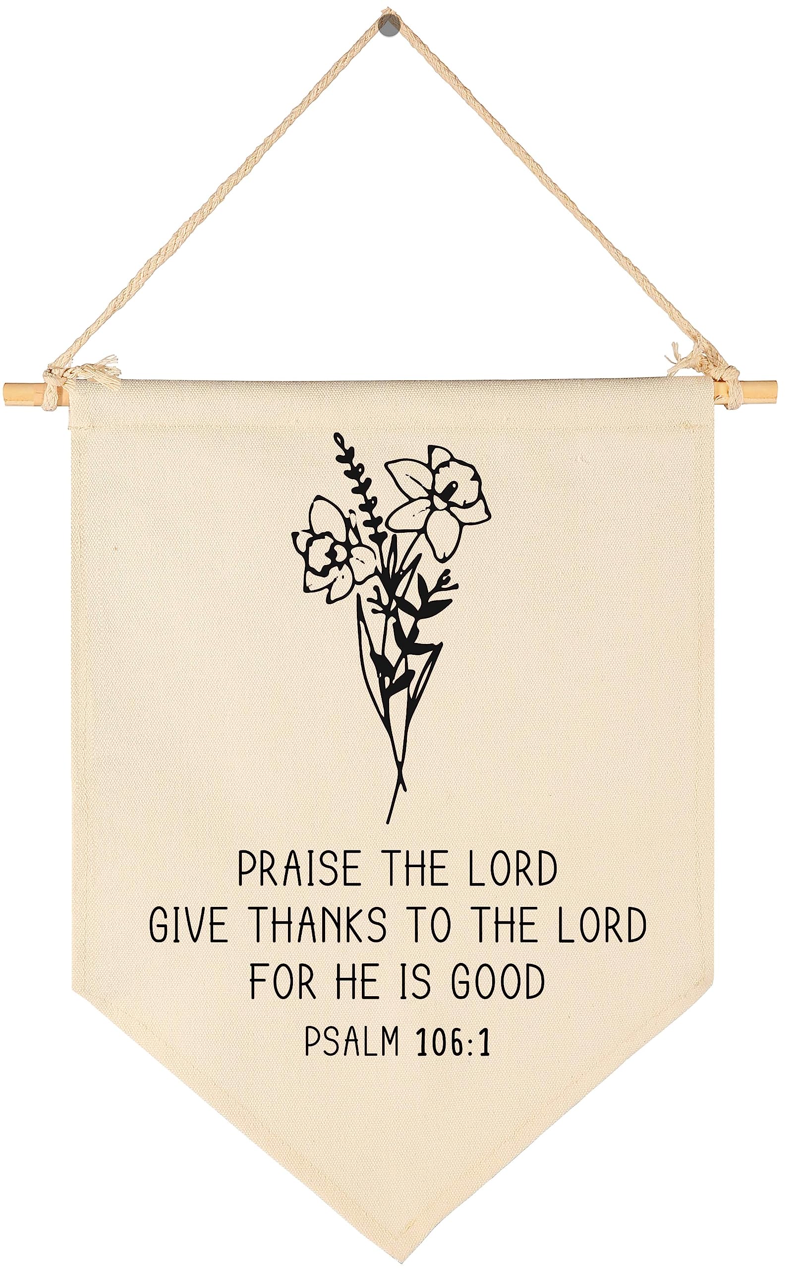 Praise the Lord-Botanical Bible Verse Hanging Flag Decor-Living Room Bedroom Sign-Christian Minimal Farmhouse Decor- Housewarming Gift-Scripture Banner Pennant Gift